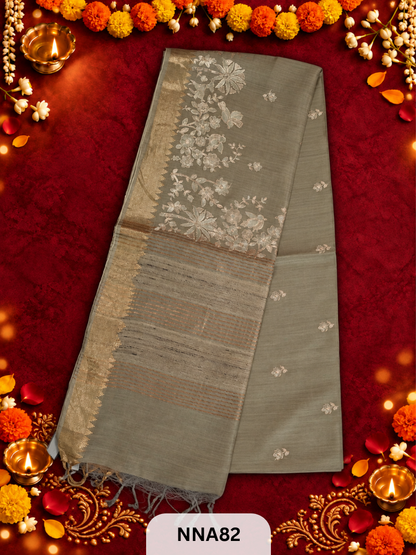 Pure Tussar Silk With Pitta Work - Metallic Theards