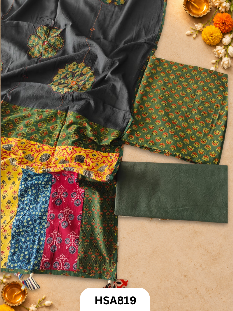 Ajrahk Print With Patch Work And Mirror Work Dupatta