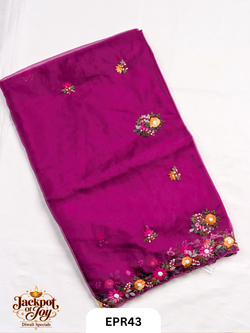 Semi Organza With Bullion Stitch Saree