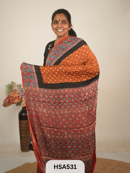 MODAL AJRAKH WITH BANDHINI SAREE