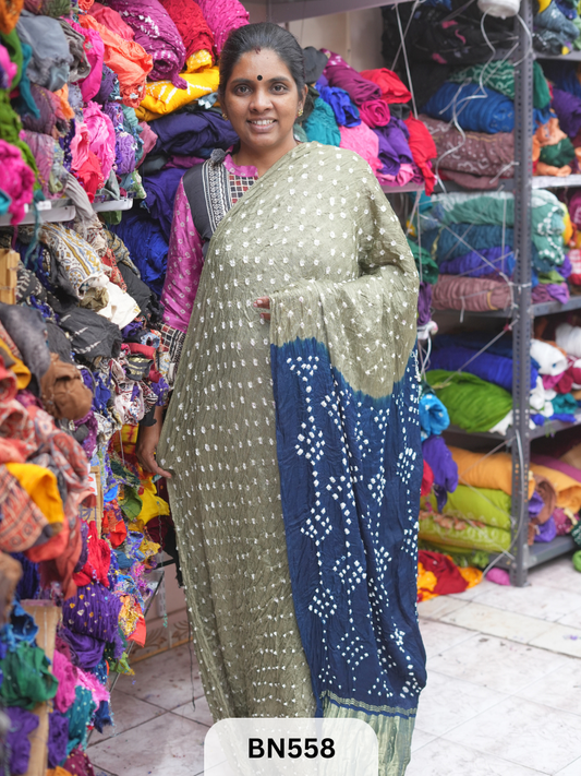 SEMI TISSUE PALLU SHADED BANDHEJ SAREE