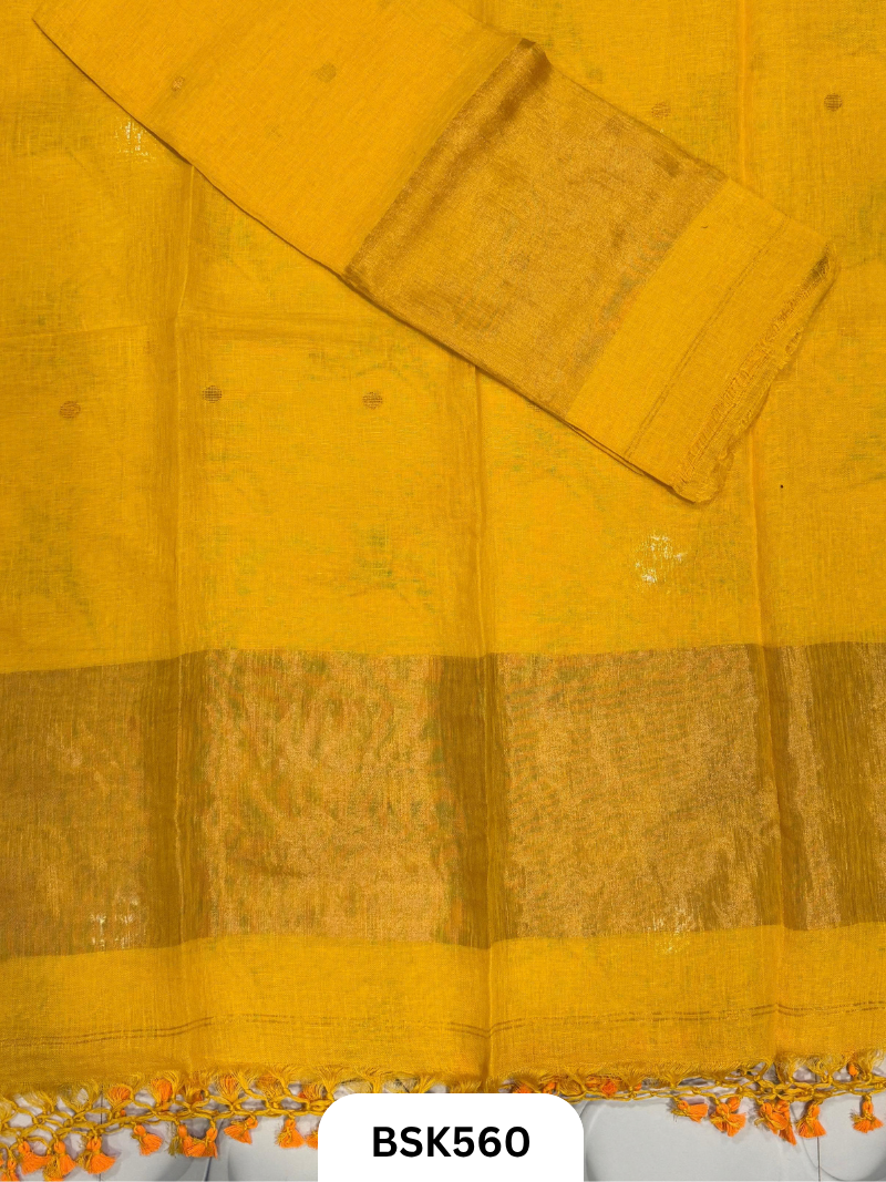 Handloom Pure Linen Pulka With Tissue Pallu Salwar Suit