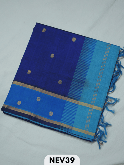PURE HANDLOOM SILK COTTON SAREE WITH COIN BUTTA AND DOUBLE BORDER