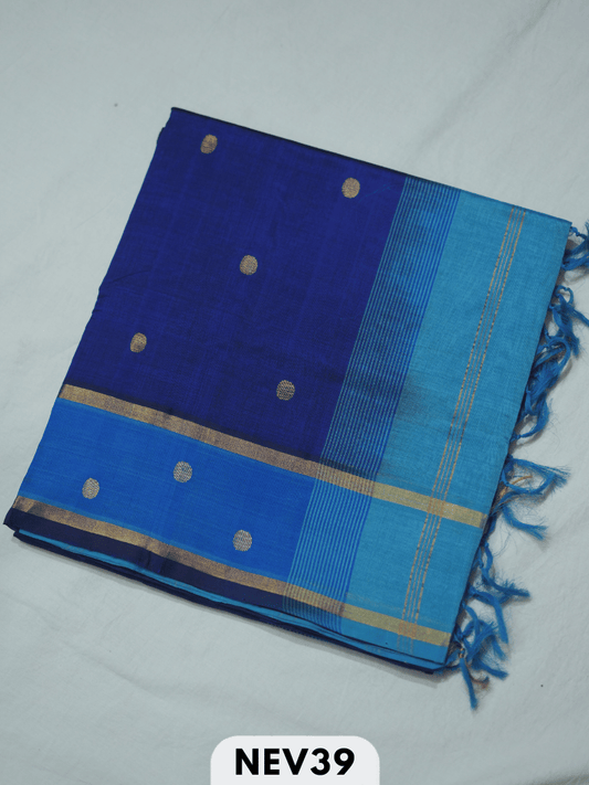 PURE HANDLOOM SILK COTTON SAREE WITH COIN BUTTA AND DOUBLE BORDER