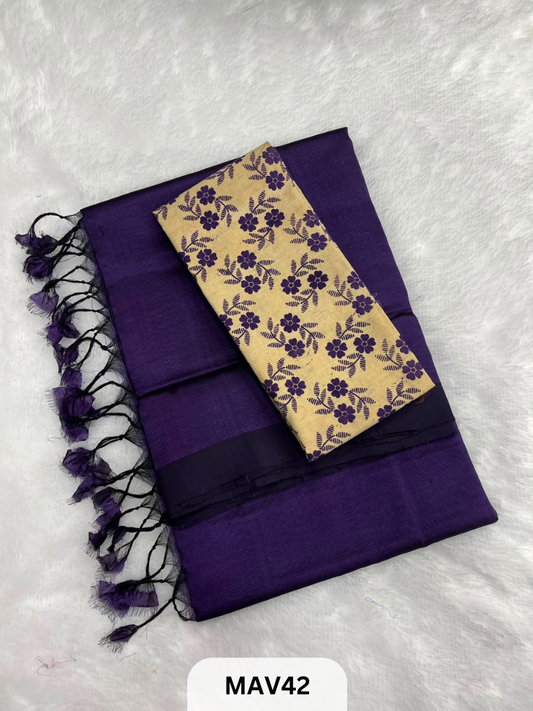 MANGALAGIRI PATTU SAREE WITH KALAMKARI BLOUSE (1 METER)