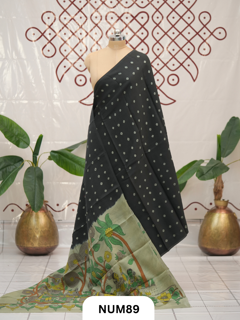 Modal Bandhini With Pure Penkalamkari Pallu And Blouse