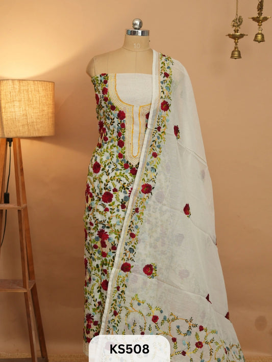 Dupion Chanderi Silk  With Hand Kantha Stitch