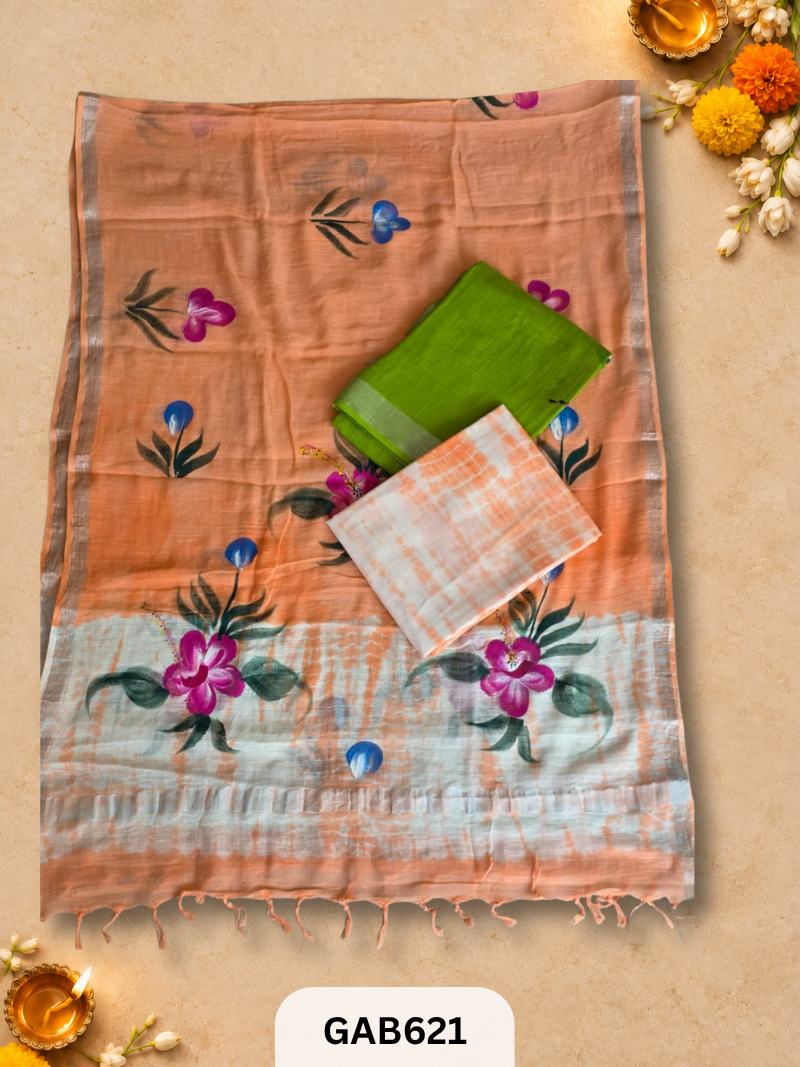 Bagru Hand Block Printed Linen Suits With Zari Border