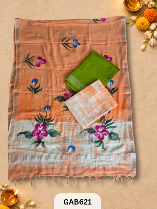 Bagru Hand Block Printed Linen Suits With Zari Border