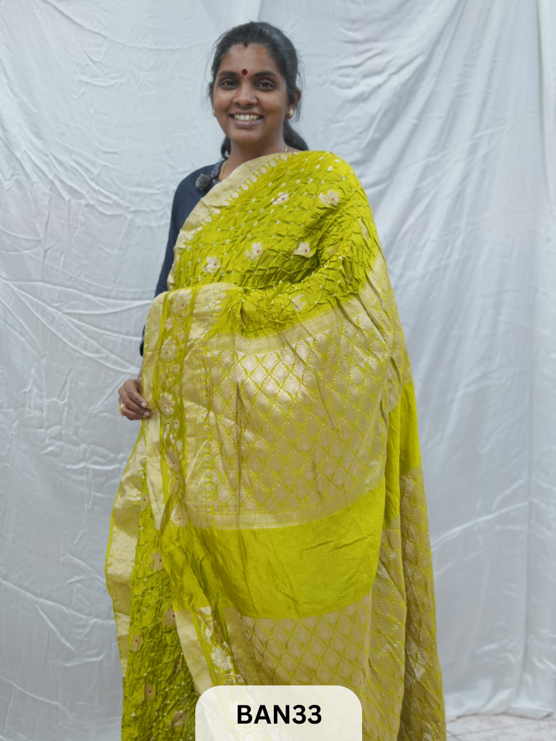 PURE RAW SILK WITH MEENAKARI BUTTA BANDHINI SAREE