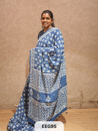 CHANDERI INDIGO SAREE