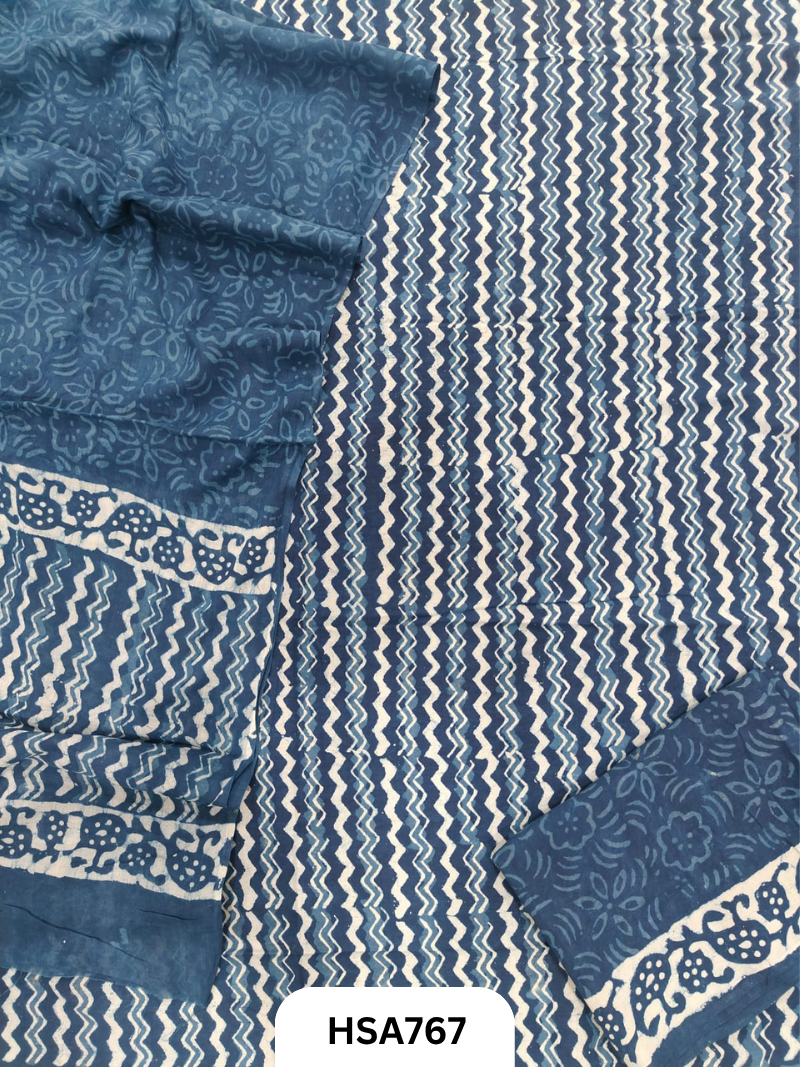 Exclusive Indigo Handblock Print Salwar Suit 3pcs
