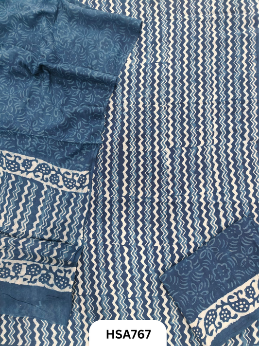 Exclusive Indigo Handblock Print Salwar Suit 3pcs