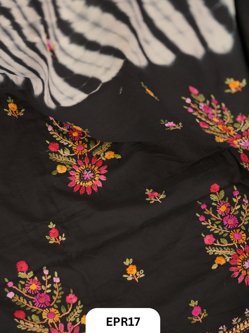 Mul Cotton Tie & Die With Bullion Stitch Saree