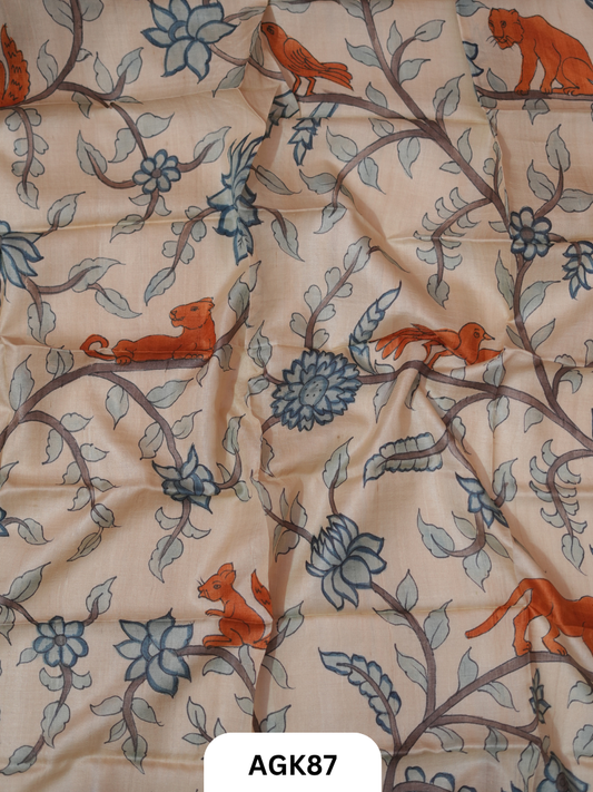 Premium Tussar Blouse Piece with Kalamkari Print – 80 CM