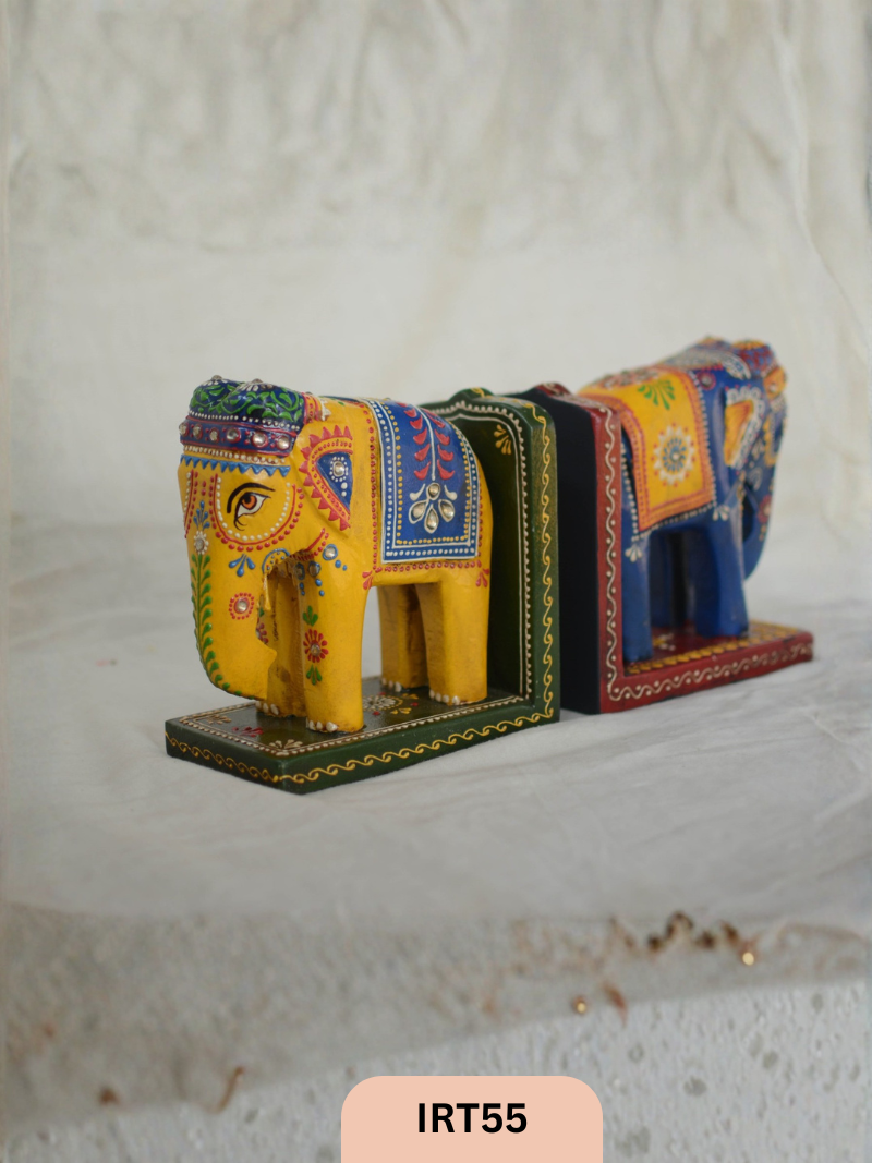 WOODEN INDIAN ELEPHANT BOOKENDS  18*8.5*17 CMS  | SET OF 2