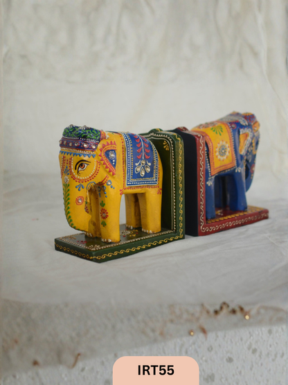 WOODEN INDIAN ELEPHANT BOOKENDS  18*8.5*17 CMS  | SET OF 2