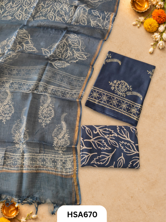 Handblock Printed Kota Doriya Dupatta With Cotton Suits Top 2.5mtr Dupatta 2.5mtr