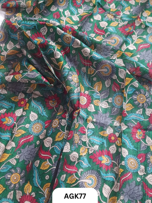 Premium Check Tussar Blouse Piece with Kalamkari Print – 80 CM