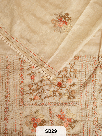 SEMI TUSSAR WITH HAND EMBROIDERY
