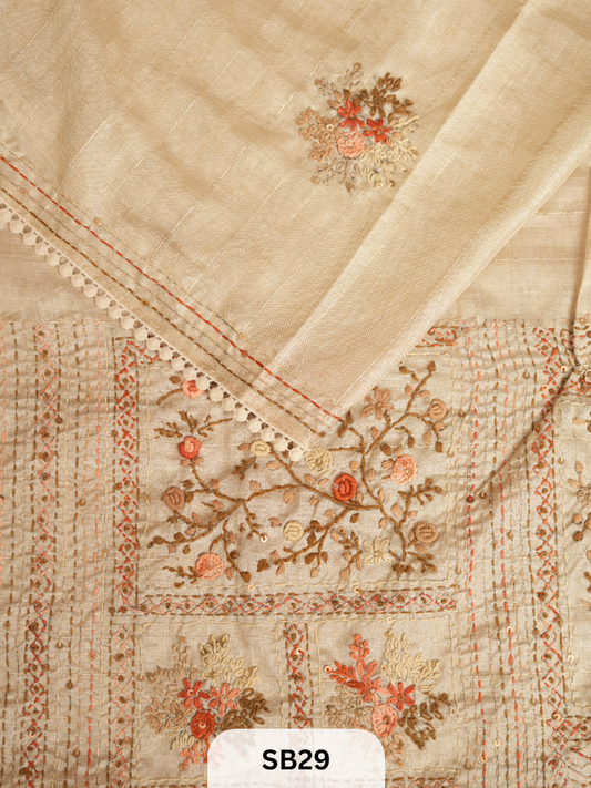 SEMI TUSSAR WITH HAND EMBROIDERY