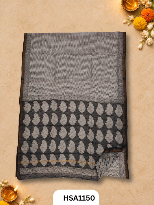 Hand Block Printed Kota Doriya Saree with Blouse