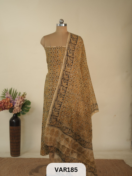 PURE HANDBLOCK KALAMKARI COTTON-2 PCS-TOP & DUPPATA