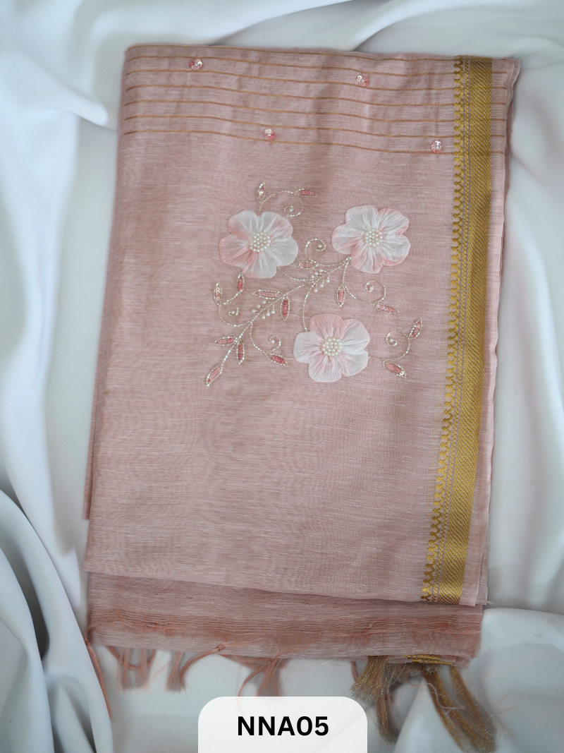 PURE SILK LINEN - 70LEA PURITIY HAND APPLIQUE WORK