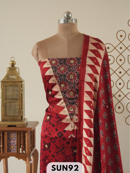 Modal Ajrakh Handblock mirror work 2 Pcs Suits