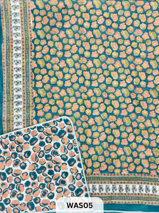 PREMIUM HAND BLOCK PRINTED JAIPURI COTTON 3 LAYER SIZE-90×108 KING SIZE