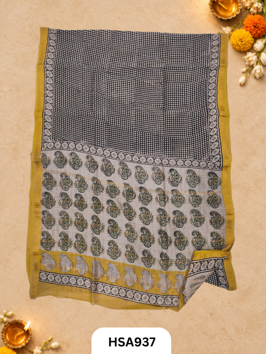 Pure Maheswari Silk Cotton - Handblock Print Saree With Blouse