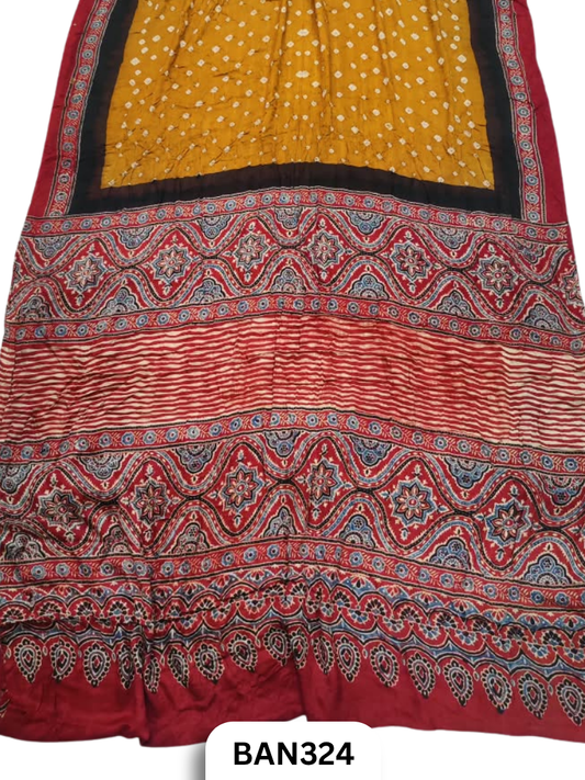 Modal Ajrakh With Bandhini Saree
