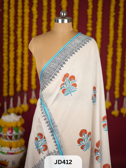 SANGANERI HANDBLOCK ON PURE MULCOTTON