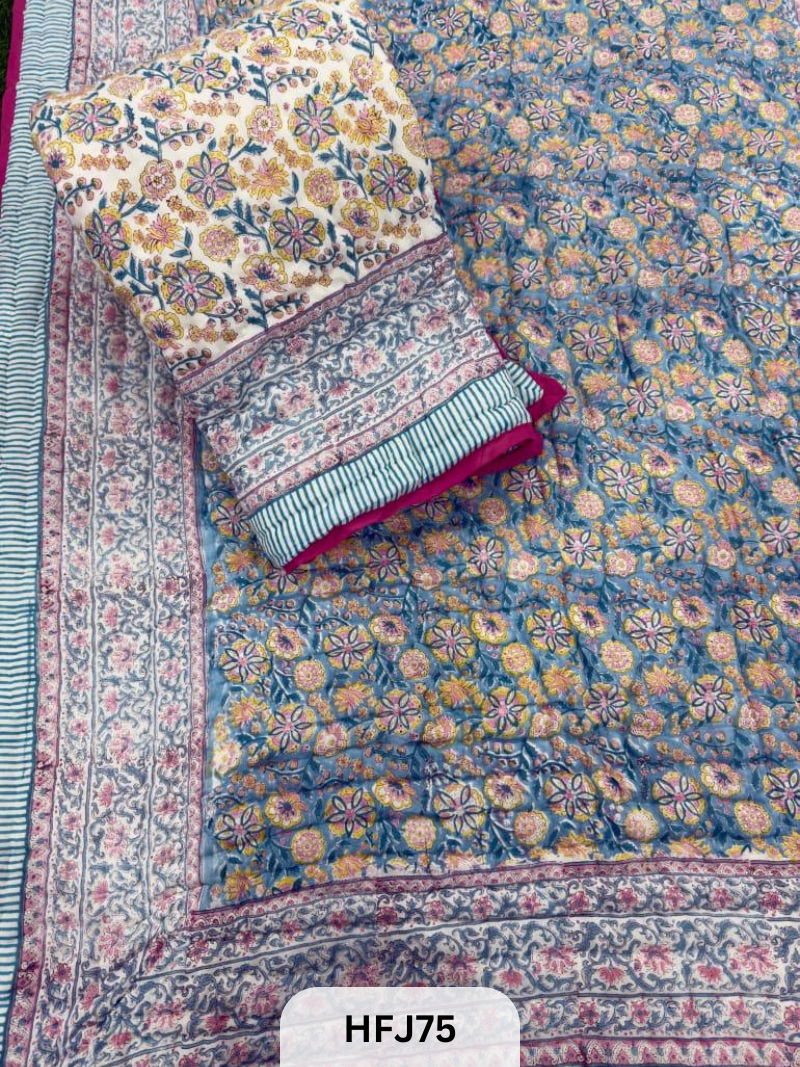 Premium Jaipuri Hand Block Print Reversable Quilts in Fine cotton 60×90