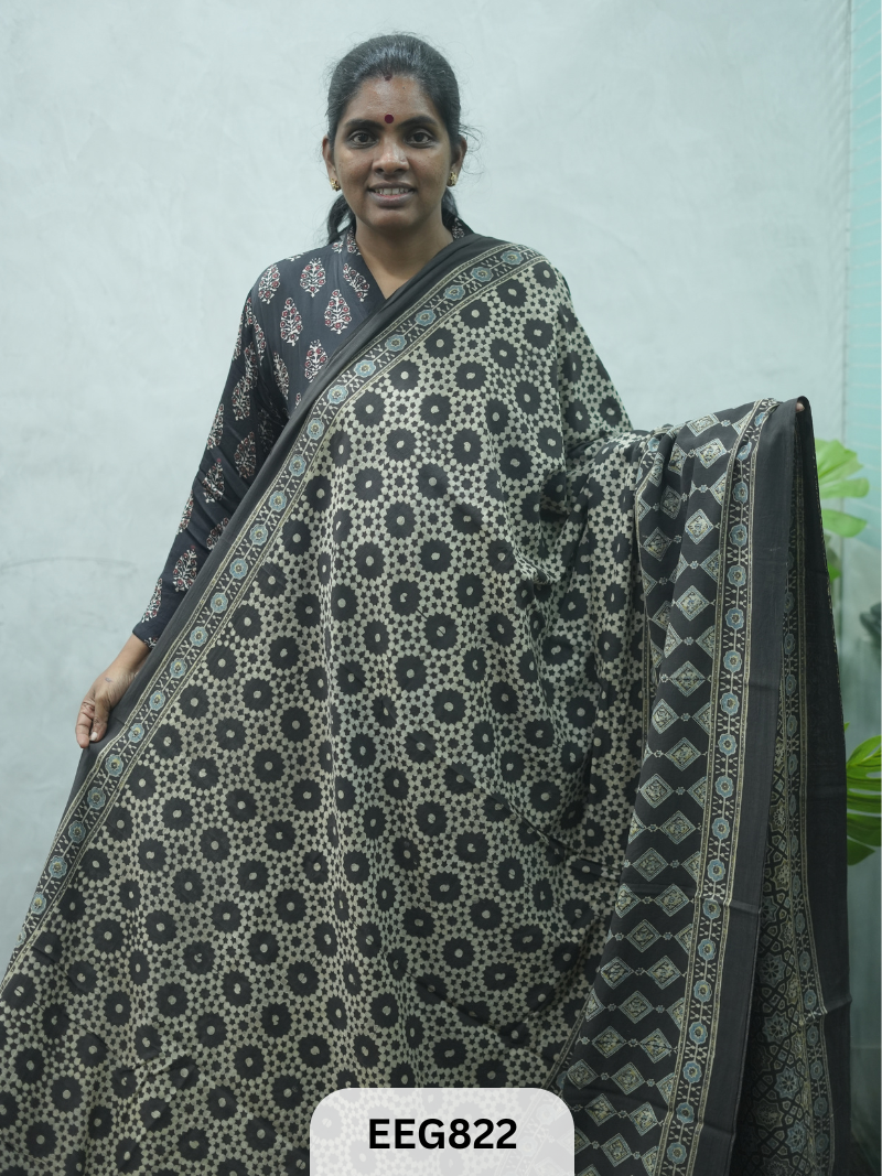MUL COTTON AJRAKH HANDBLOCK PRINT SAREE