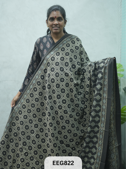 MUL COTTON AJRAKH HANDBLOCK PRINT SAREE