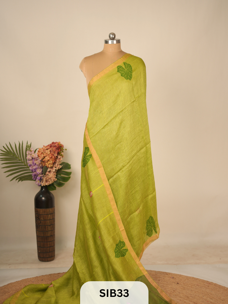 PURE MUSLIN JAMDHANI LINEN SILK SAREE - HANDLOOM