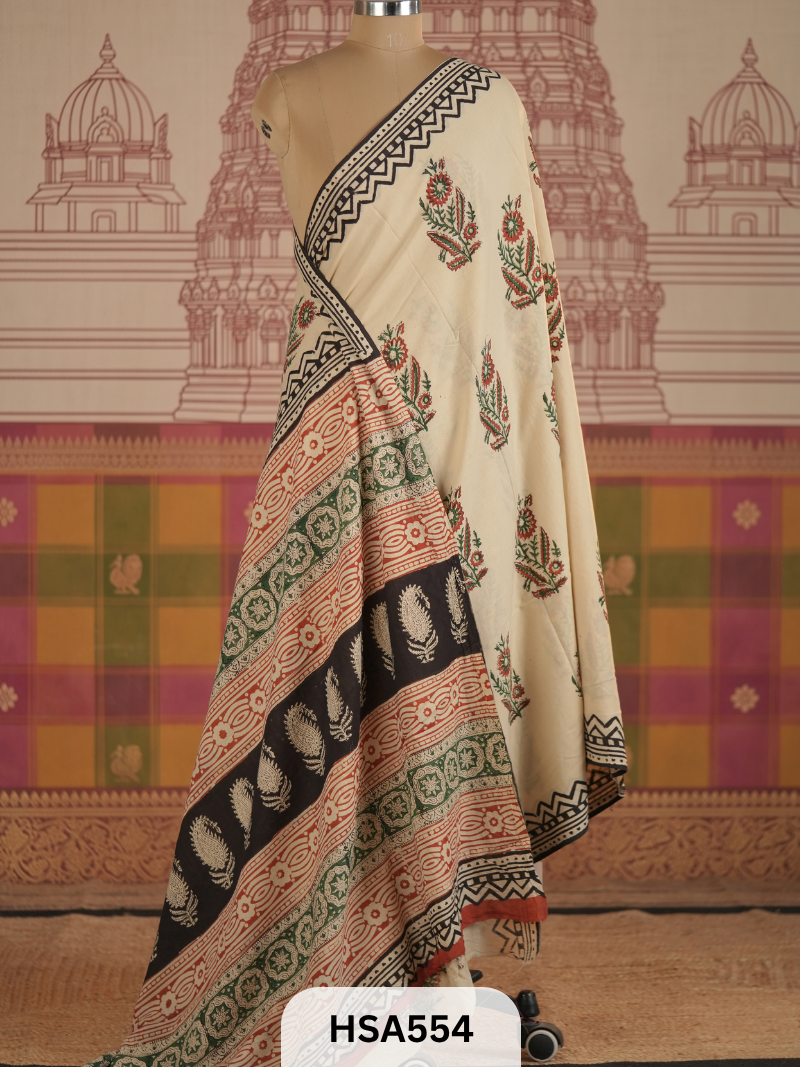 COTTON AJRAKH HANDBLOCK SAREE
