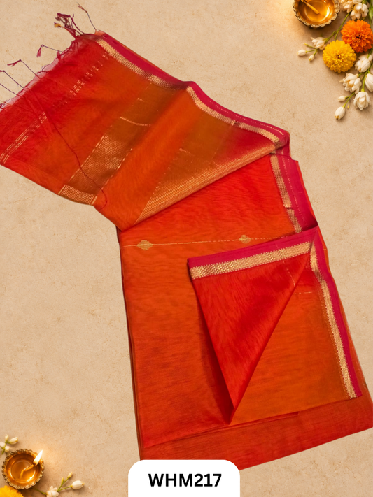 Pure Maheshwari Handloom Dual Tone Diamand Butti Line Saree