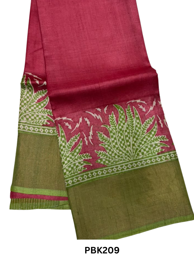 Premium Pure Tussar Silk Handblock Print Saree – Kolkata Special