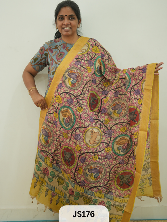 PEN KALAMKARI CHENNURI SILK DUPATTA