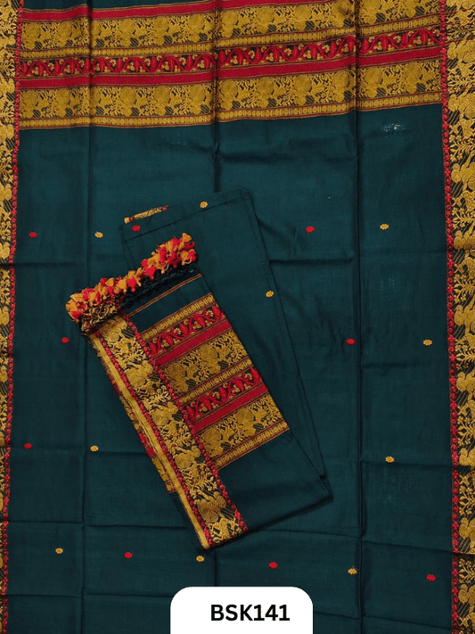 Exclusive Baluchari Handloom Pure Cotton Salwar Suit Set – Embroidered Top 2.5 m & Dupatta 2.5Mtr