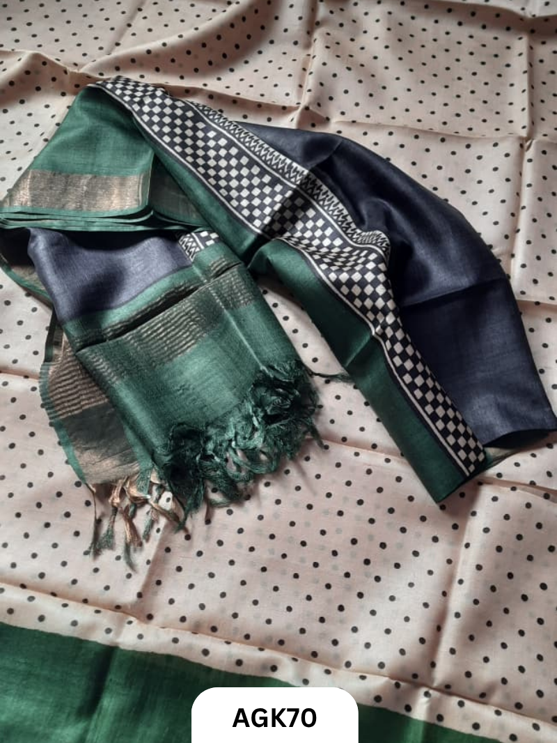 Silk Mark Certified Tussar Salwar Set with Hand Block Print
