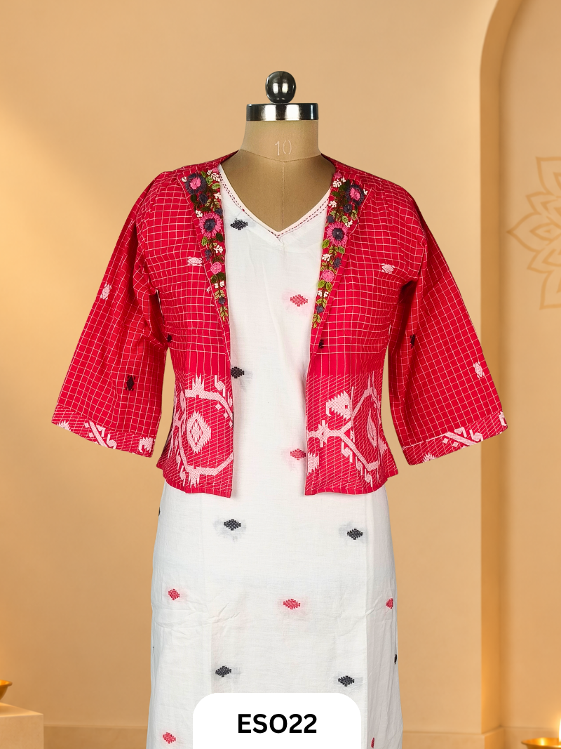 Red & White Jacket Dress With Astar