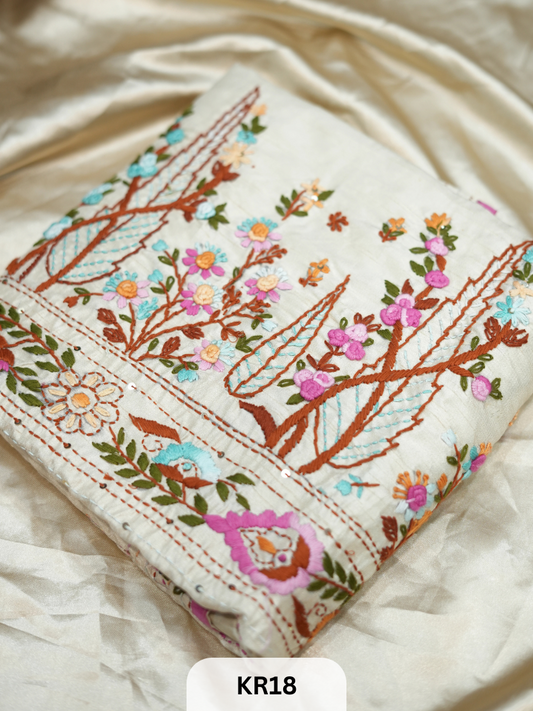 DUPION SILK WITH PURE HAND KANTHA HEAVY