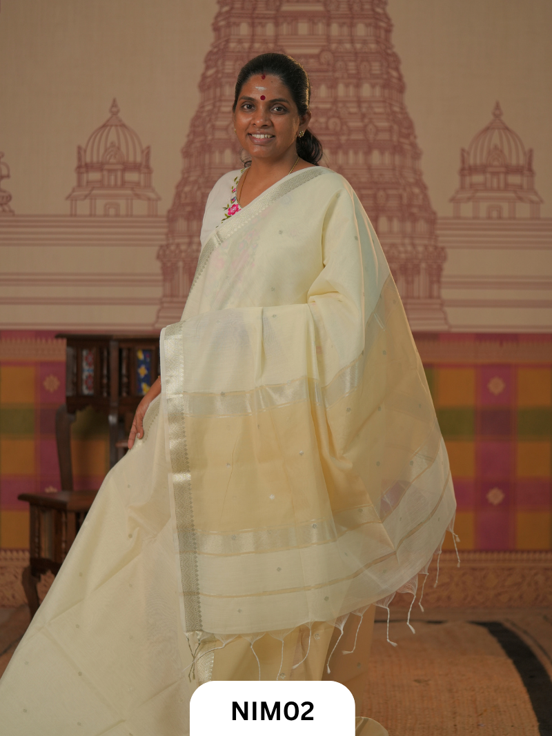 Maheshwari Inspired Chanderi Saree With Contrast Blouse