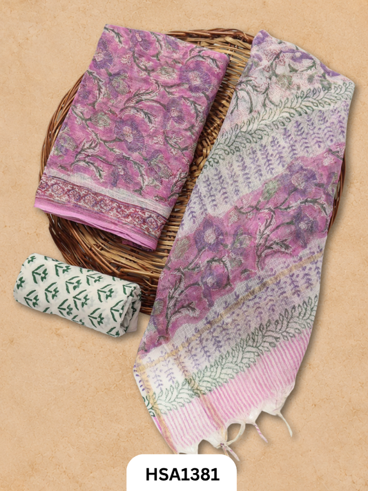 Hand block printed kota doriya suit top &duppta 2.5 meter