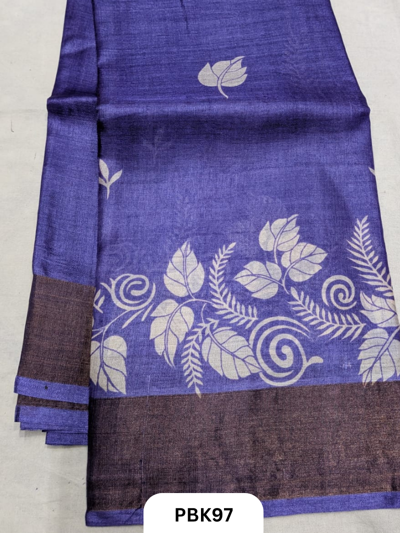 Premium Pure Tussar Silk Handblock Print Saree – Kolkata Special