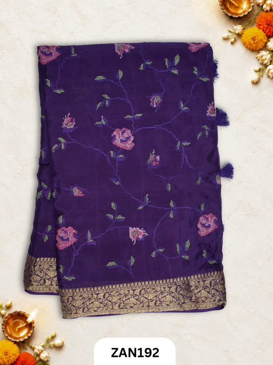 Chinon Cross Stitch Saree