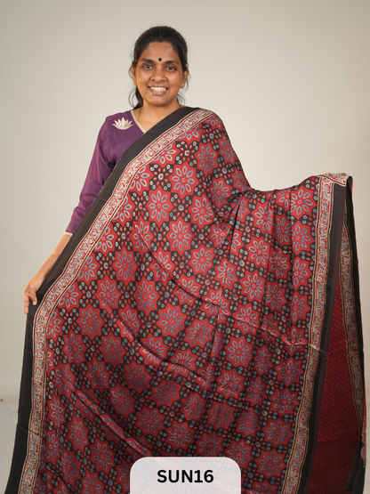MODAL SILK WITH AJRAKH HANDBLOCK PRINT SAREE